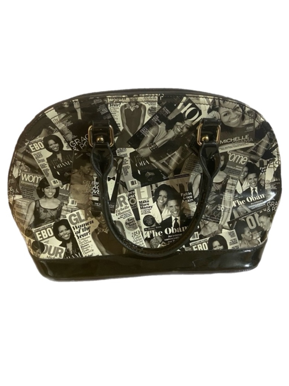 Michelle Obama Handbag Purse Black & White Magazine Print Monochrome Baguette